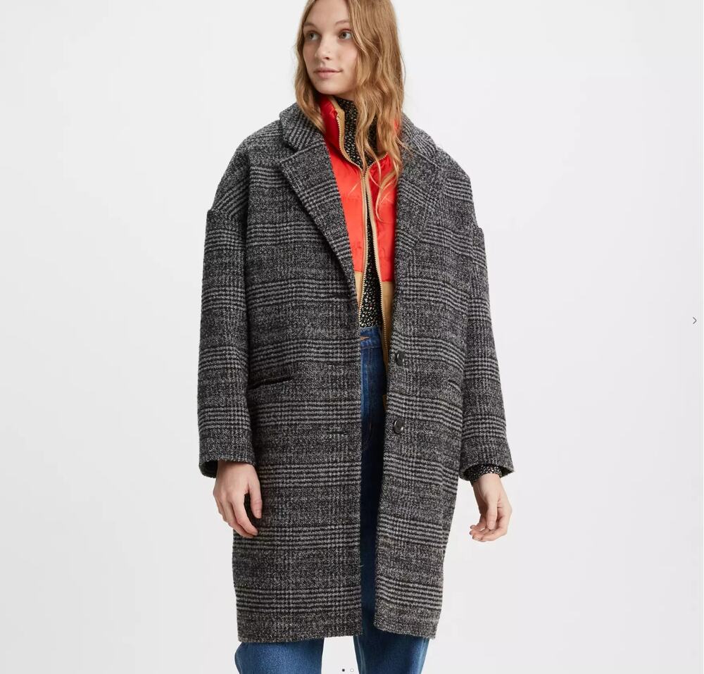 Levi's Wool Cocoon Coat Houndstooth Plaid Oversized Slouchy Small
